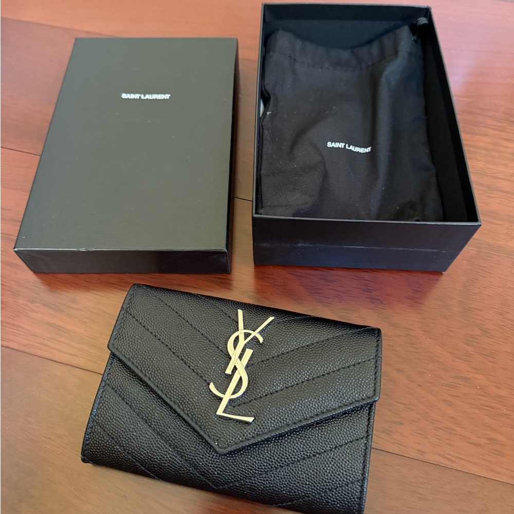 YSL Envelope Wallet - Silver 
Will come with box and things shown in photos